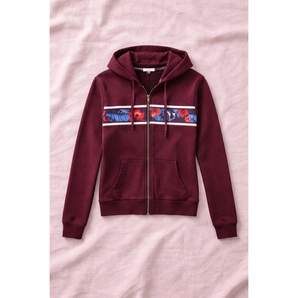 PINK Victoria's Secret Burgundy Floral Logo Zip Up Hoodie Sweatshirt Size S